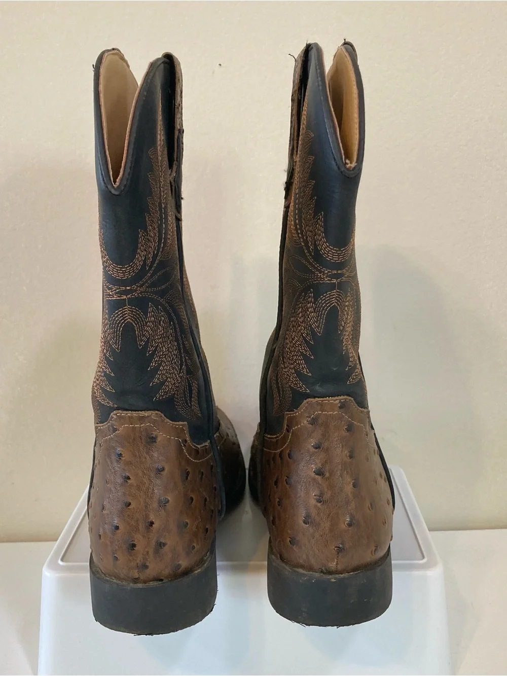 Roper Youth Sz 6 Western Cowboy Boots Black Brown Ostrich